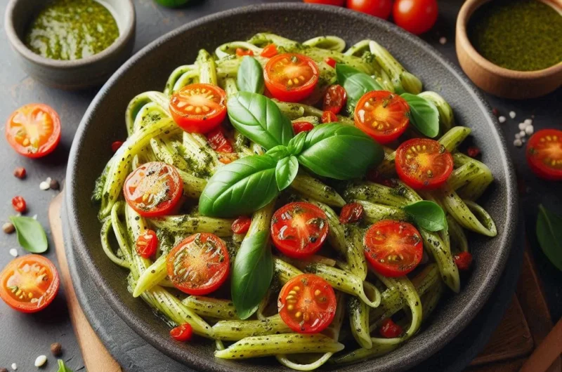 6. Pesto Pasta with Cherry Tomatoes 🌿