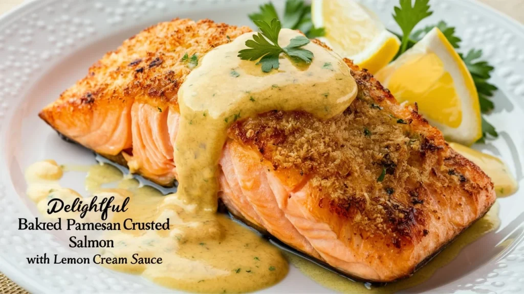 Baked Parmesan Crusted Salmon with Lemon Cream Sauce