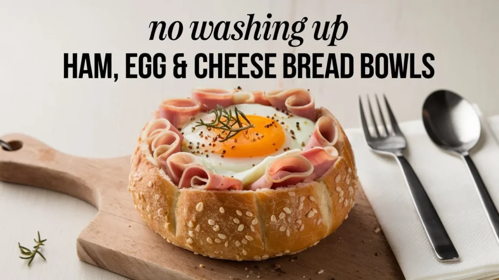 No Washing Up Ham, Egg & Cheese Bread Bowls